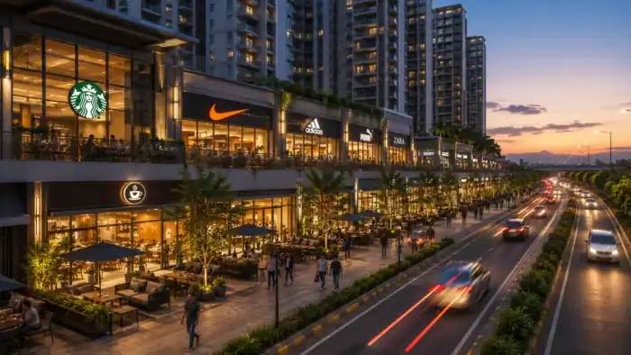 High-street retail at dusk